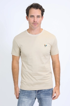 DurableStitching Cozy and Fashionable Men's Rooster Logo Cotton Beige T-Shirt