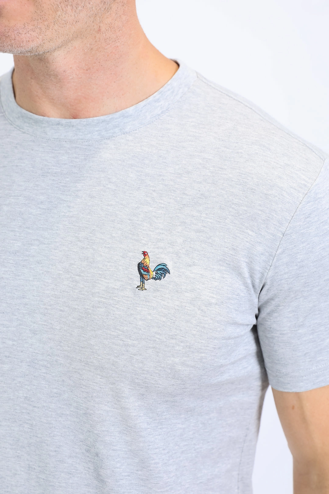 Men's Rooster Logo Cotton Gray T-Shirt Casual Chic Look