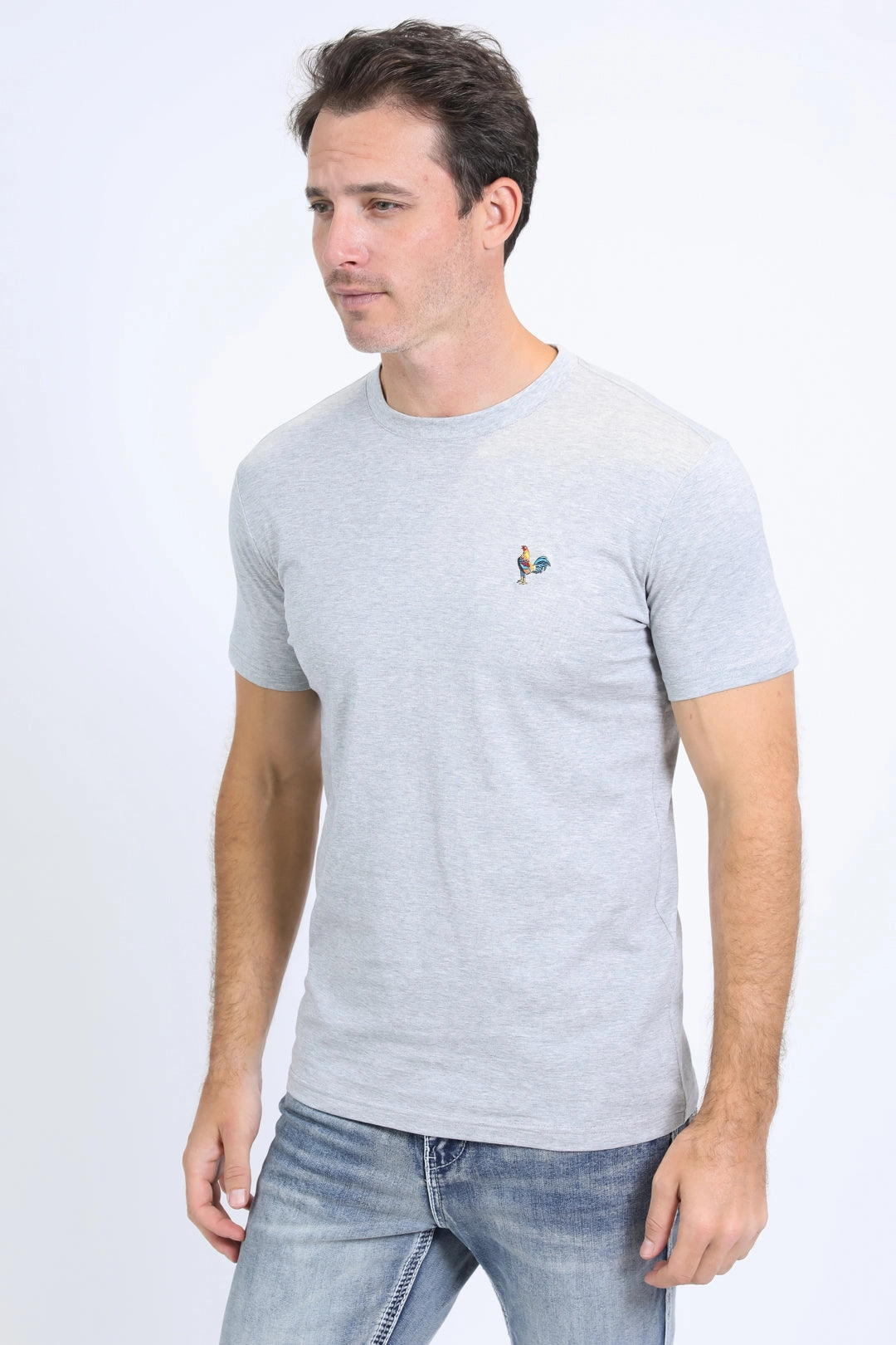 polo neck Chilly Style Men's Rooster Logo Cotton Gray T-Shirt