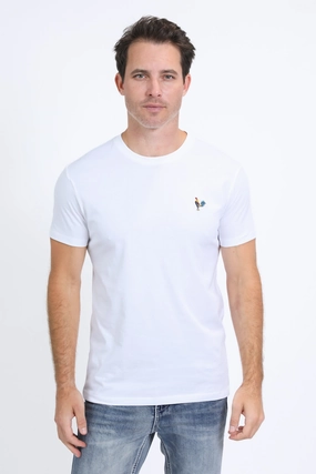 Eco Friendly Dye Men's Rooster Logo Cotton White T-Shirt