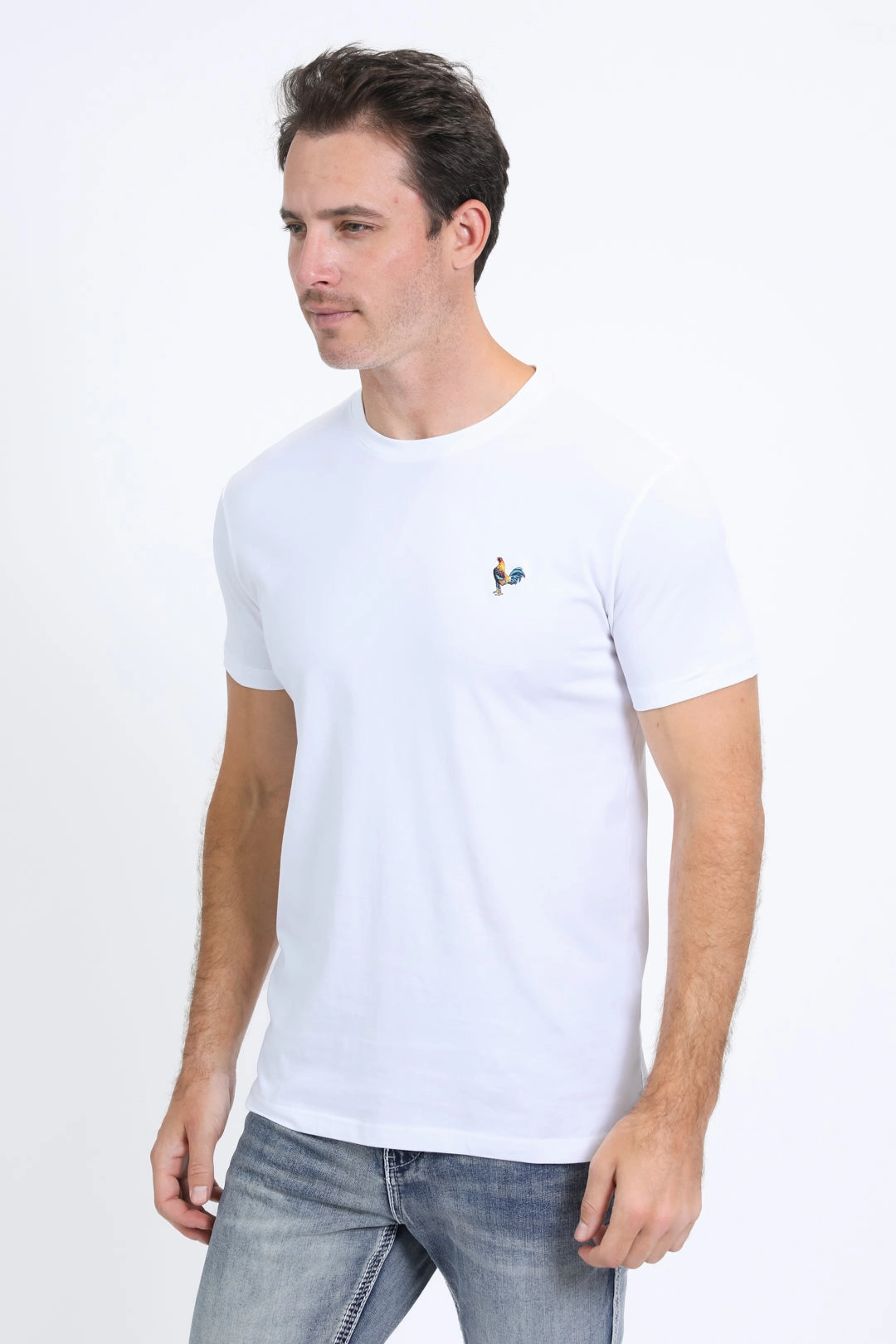 Men's Rooster Logo Cotton White T-Shirt Comfy Fit HeatResistantMaterial