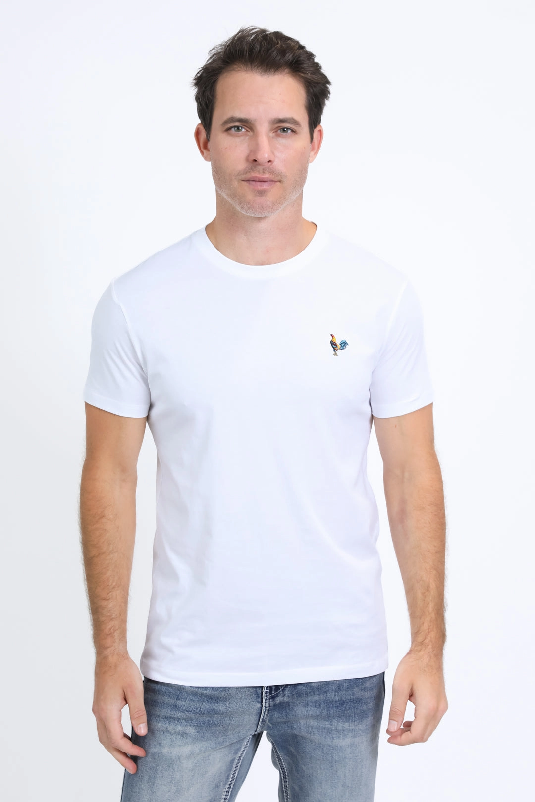 Eco Friendly Dye Men's Rooster Logo Cotton White T-Shirt