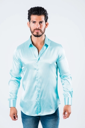 Men's Satin Aqua Dress Shirt Limited Edition gender-neutral