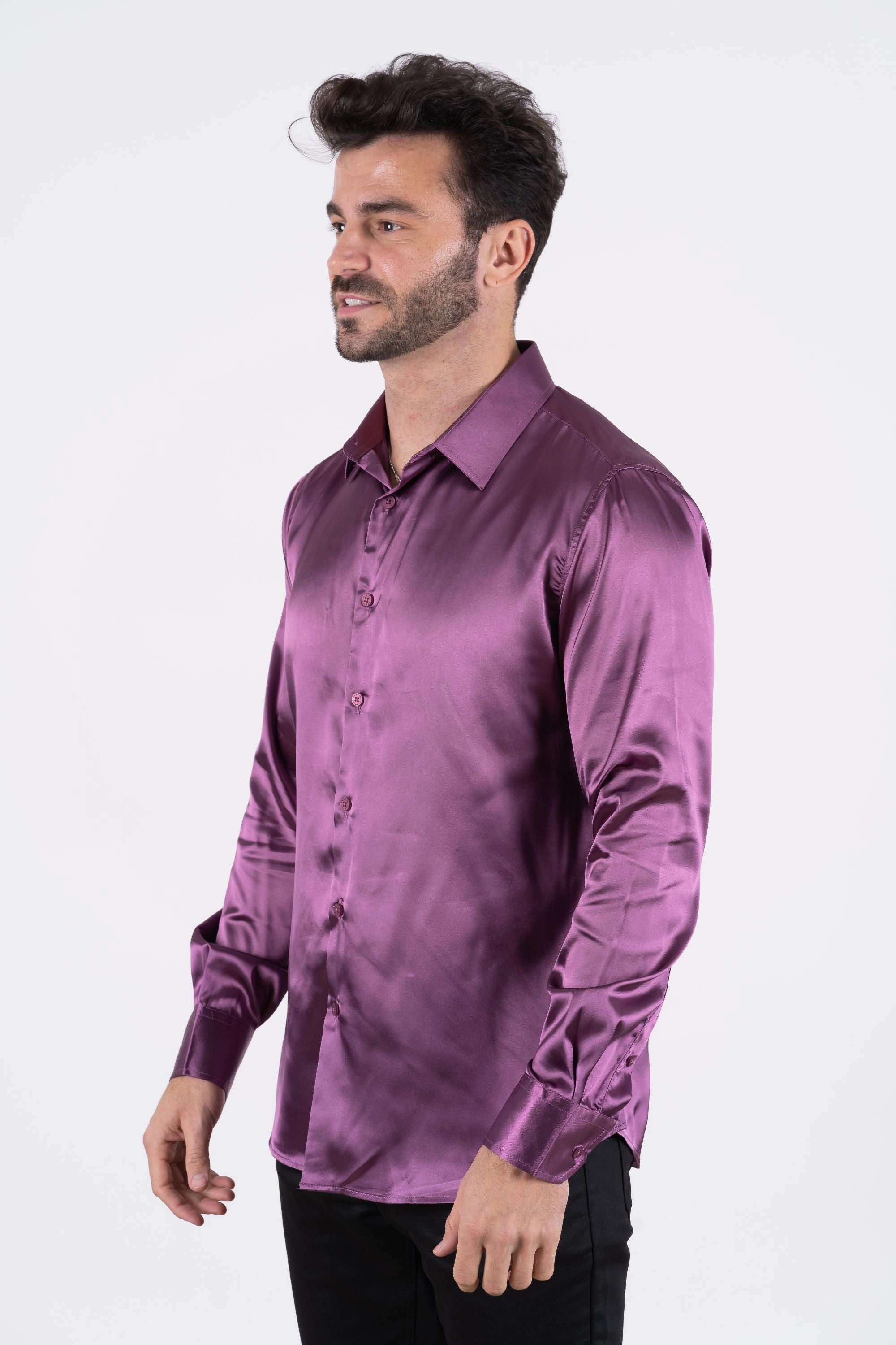 Multi Functional Pockets Classy Detail Men's Satin Mauve Dress Shirt