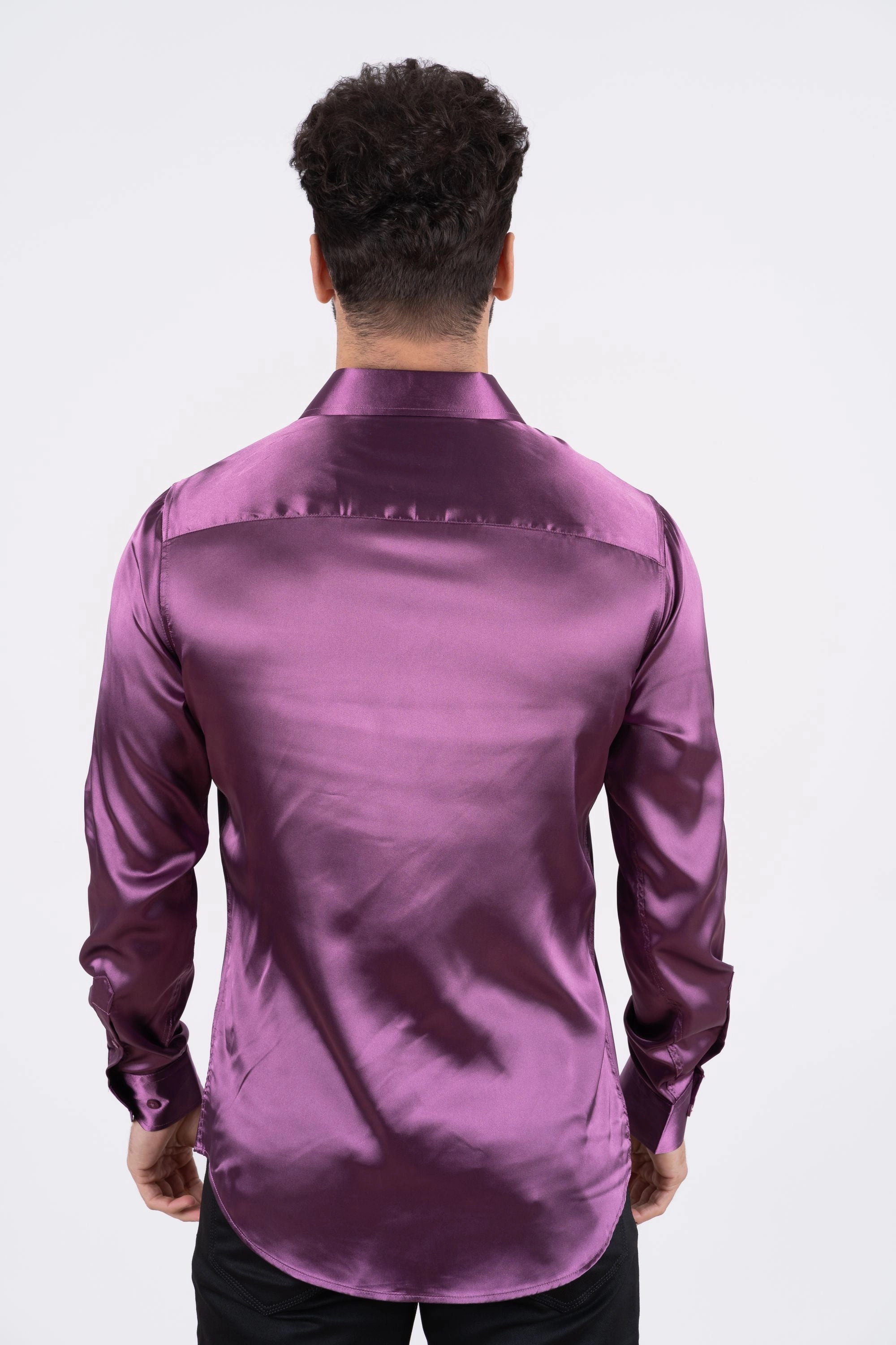 Men's Satin Mauve Dress Shirt Anti Pilling Surface Graduation Attire