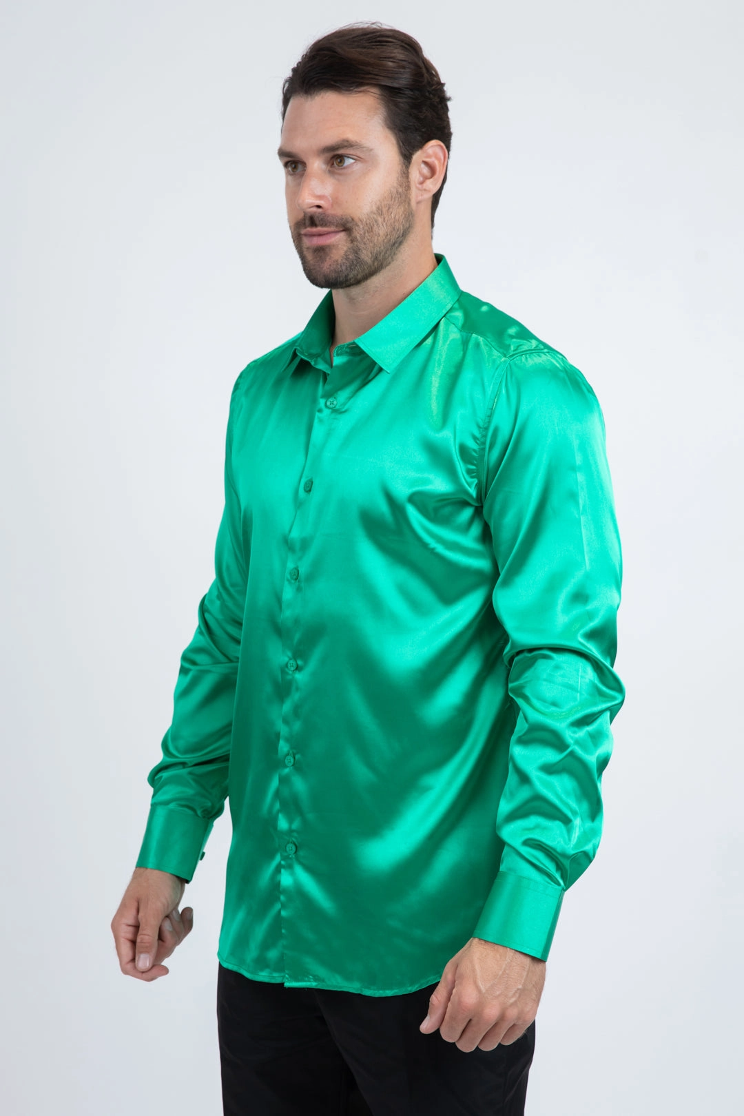 Men's Satin Mint Dress Shirt Snag Free Surface High-Quality Material