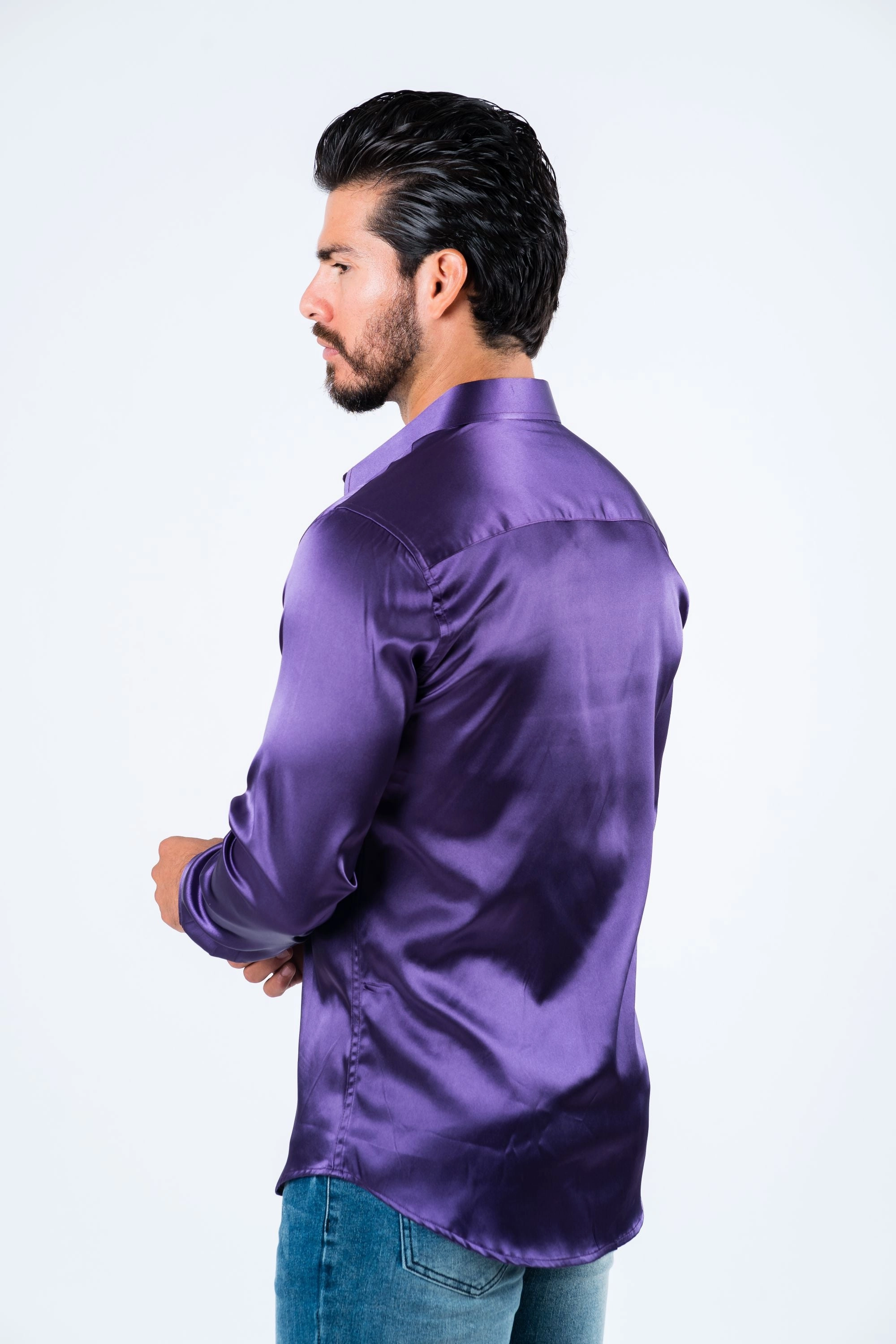 Minimal Design Men's Satin Purple Dress Shirt
