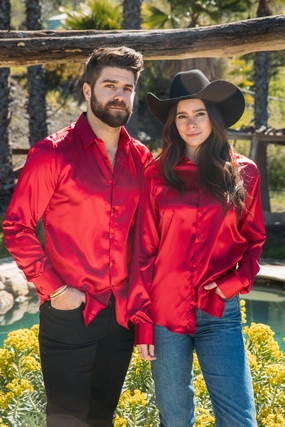 Simple Elegance Outdoor Adventure Men's Satin Red Dress Shirt