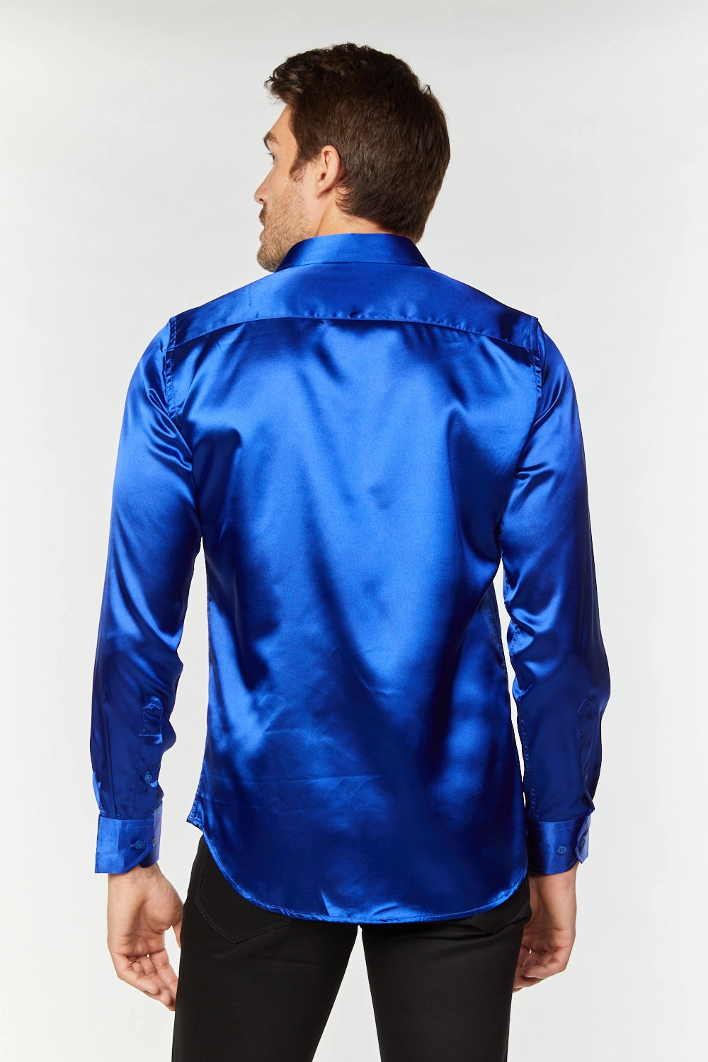 Men's Satin Royal Blue Dress Shirt Classic Collar