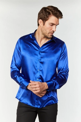 Men's Satin Royal Blue Dress Shirt Timeless elegance