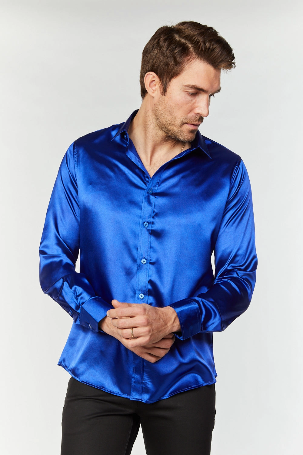 Men's Satin Royal Blue Dress Shirt Timeless elegance