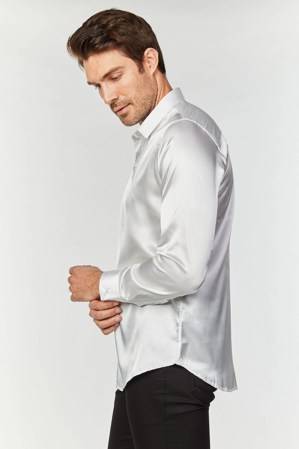 Men's Satin White Dress Shirt Active Wear