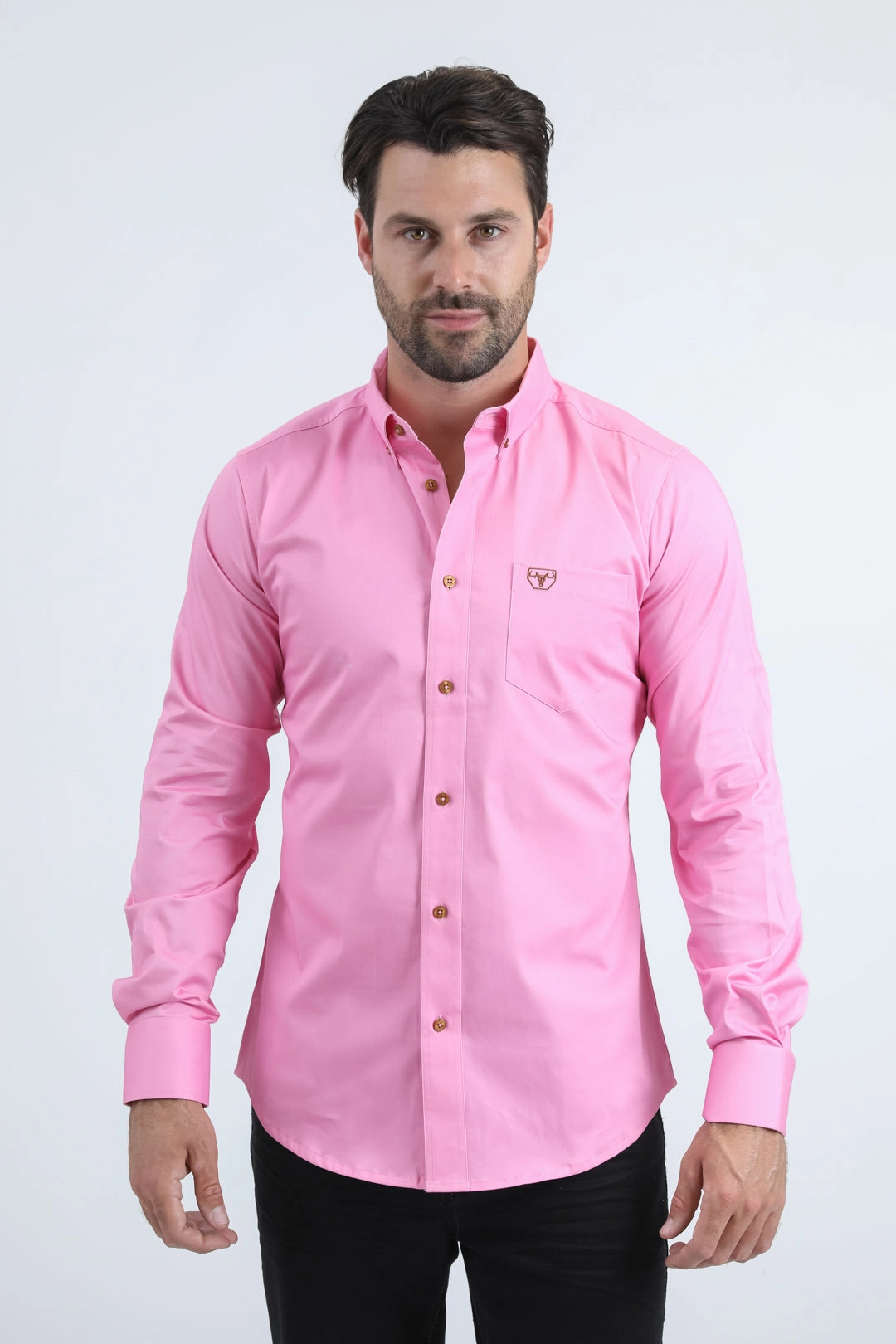Men??s Single Pocket Logo Modern Fit Stretch Dress Hot Pink Shirt Stretchable Fabric