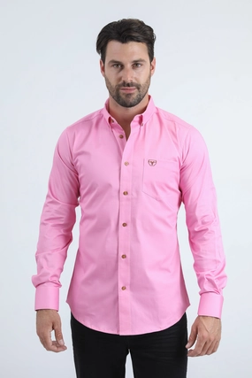 Men??s Single Pocket Logo Modern Fit Stretch Dress Hot Pink Shirt Stretchable Fabric
