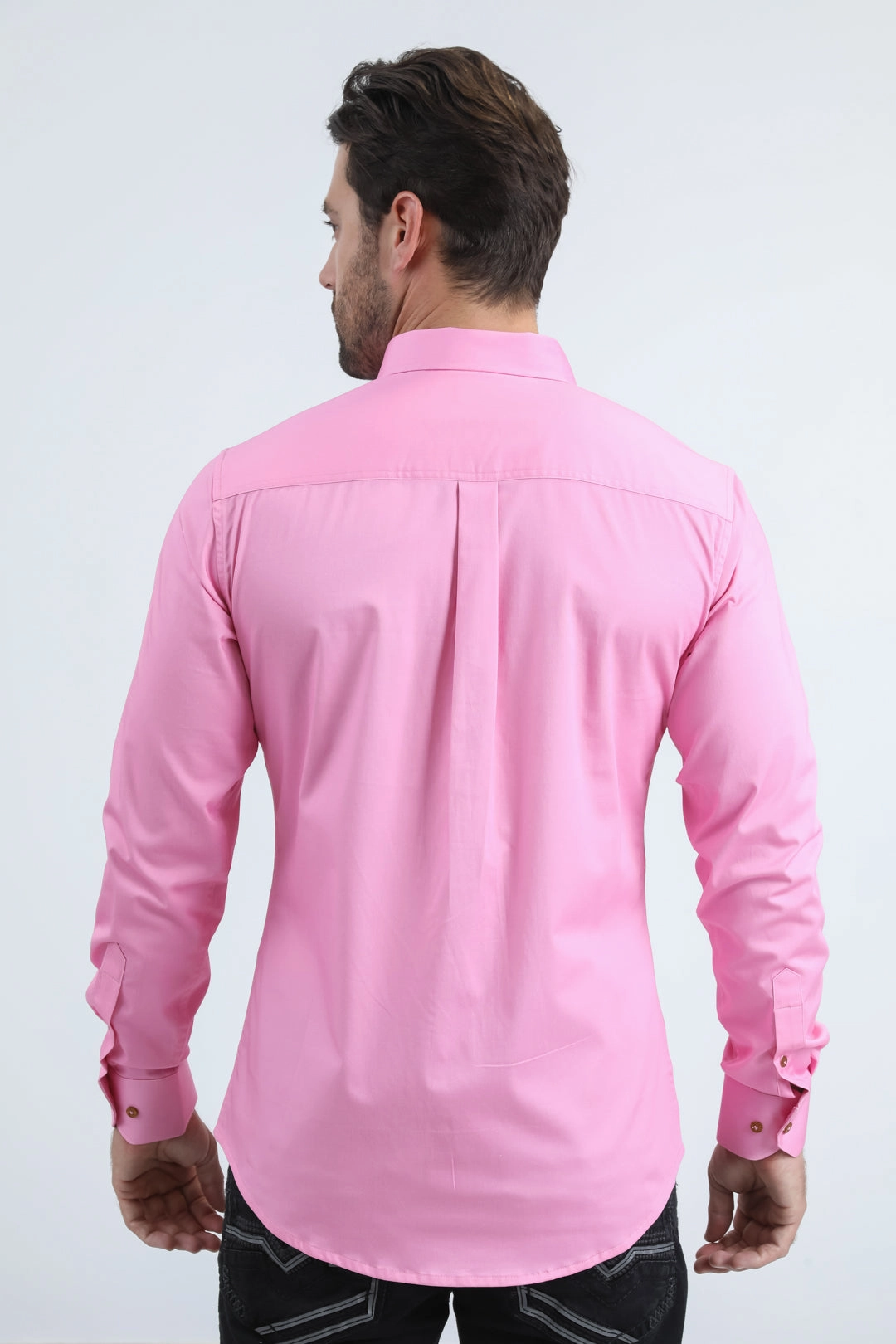 Men??s Single Pocket Logo Modern Fit Stretch Dress Hot Pink Shirt Statement Maker Layered Look