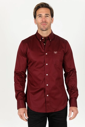 Men??s Single Pocket Logo Modern Fit Stretch Dress Shirt - Burgundy Snug feel