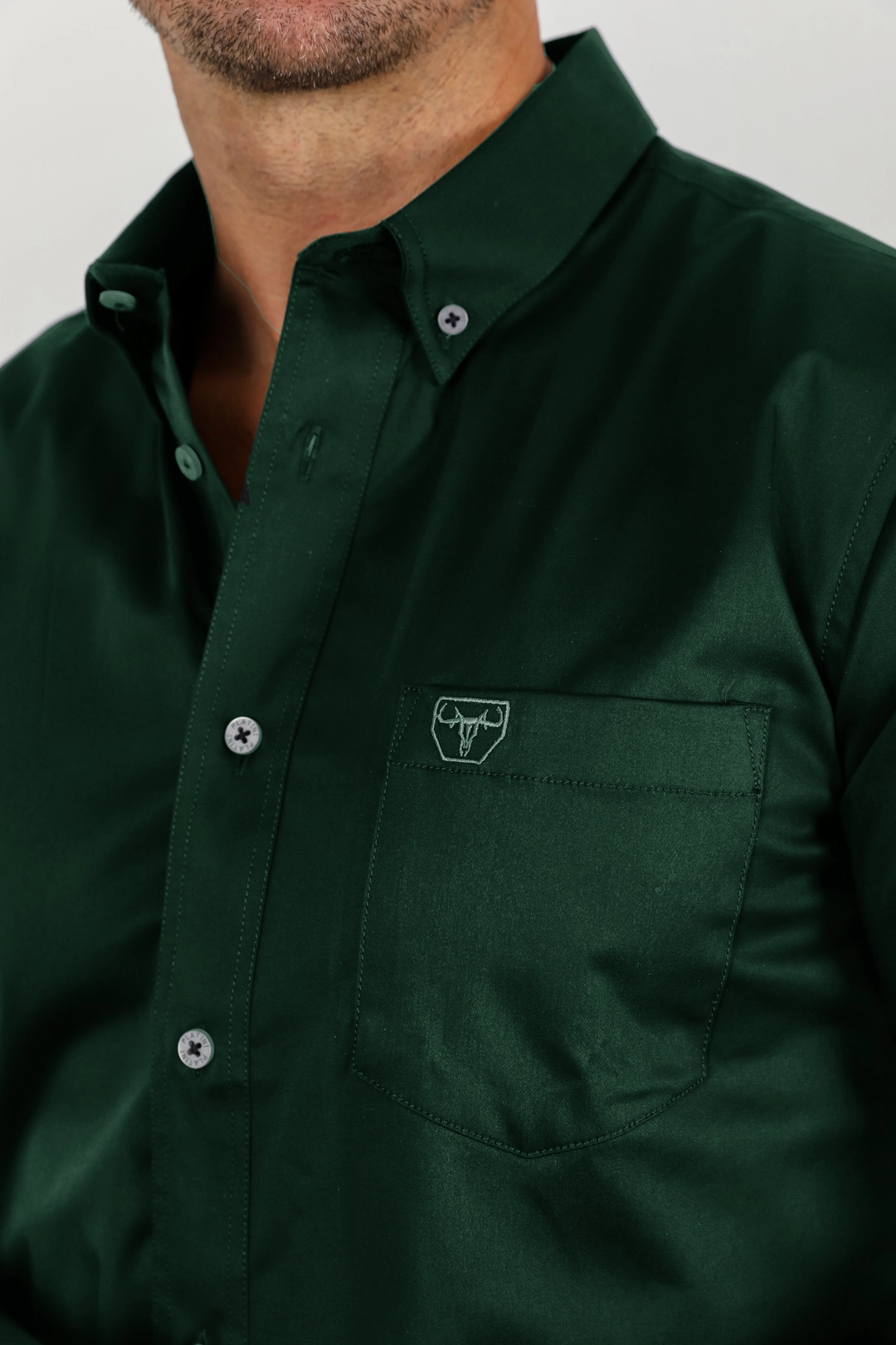 Men??s Single Pocket Logo Modern Fit Stretch Dress Shirt - Green Organic Cotton Chic Look
