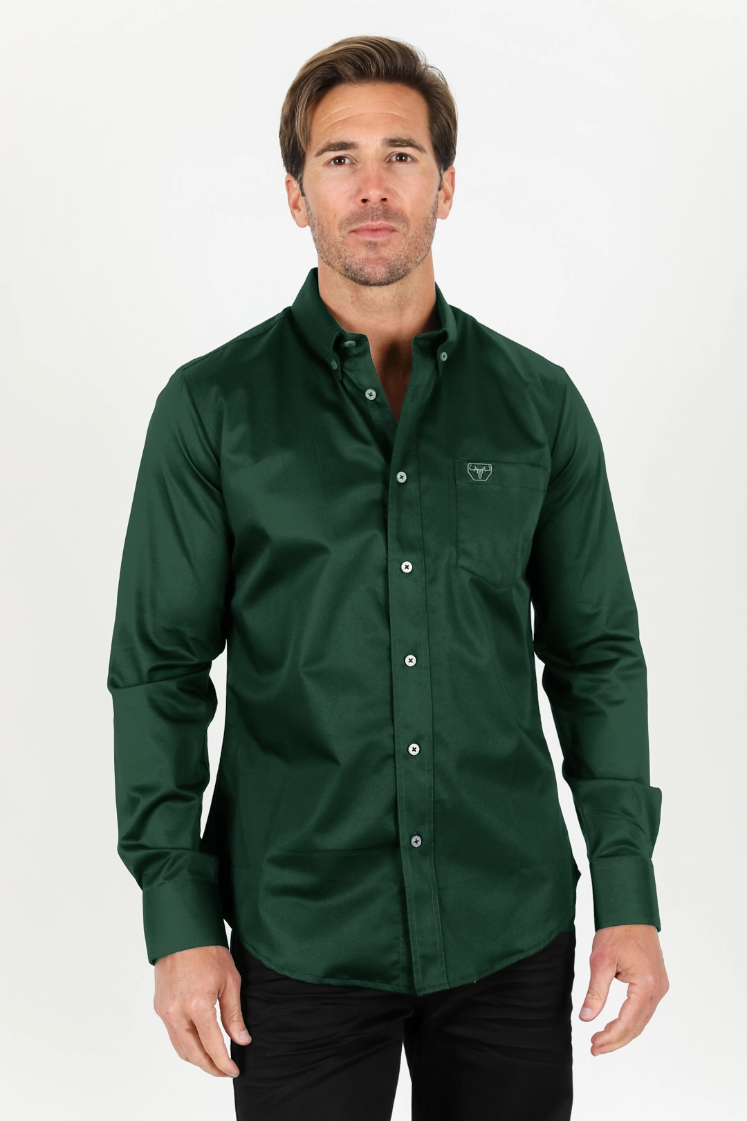 Men??s Single Pocket Logo Modern Fit Stretch Dress Shirt - Green Non Iron