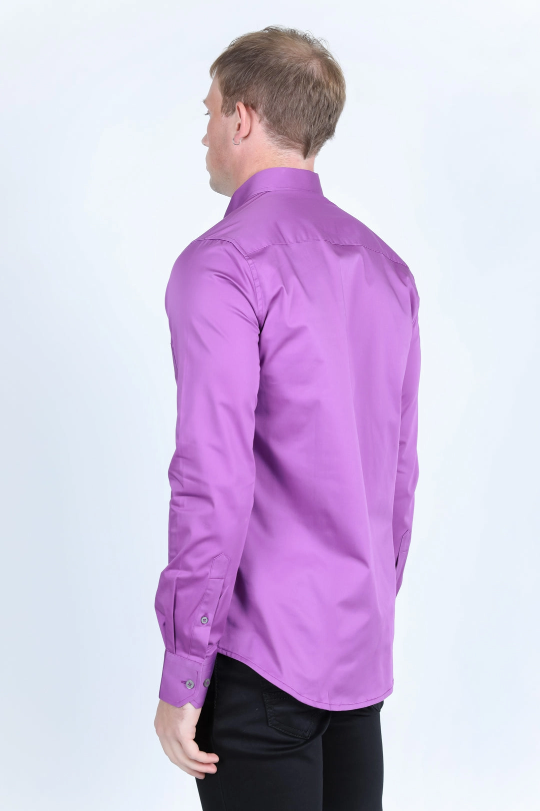 Men??s Single Pocket Logo Modern Fit Stretch Dress Shirt - Mauve Perfect Layering Chambray Fabric