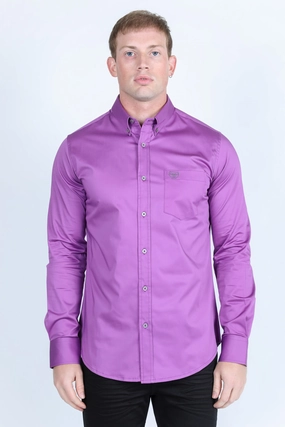 Men??s Single Pocket Logo Modern Fit Stretch Dress Shirt - Mauve Hooded Neckline