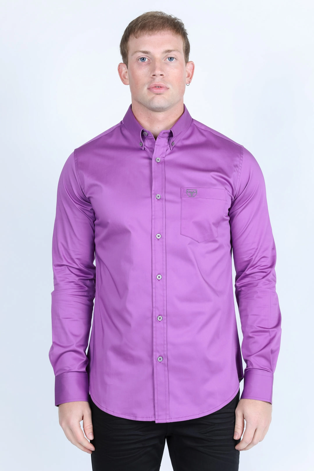Men??s Single Pocket Logo Modern Fit Stretch Dress Shirt - Mauve Hooded Neckline