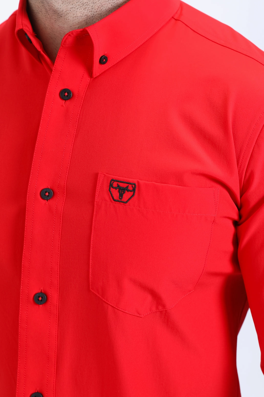 Men??s Single Pocket Logo Modern Fit Stretch Dress Shirt - Red Street Comfort