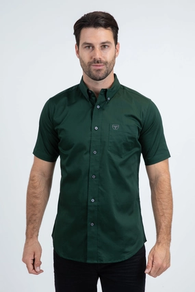 Dynamic Design Men??s Single Pocket Logo Modern Fit Stretch Green Short Sleeve Shirt