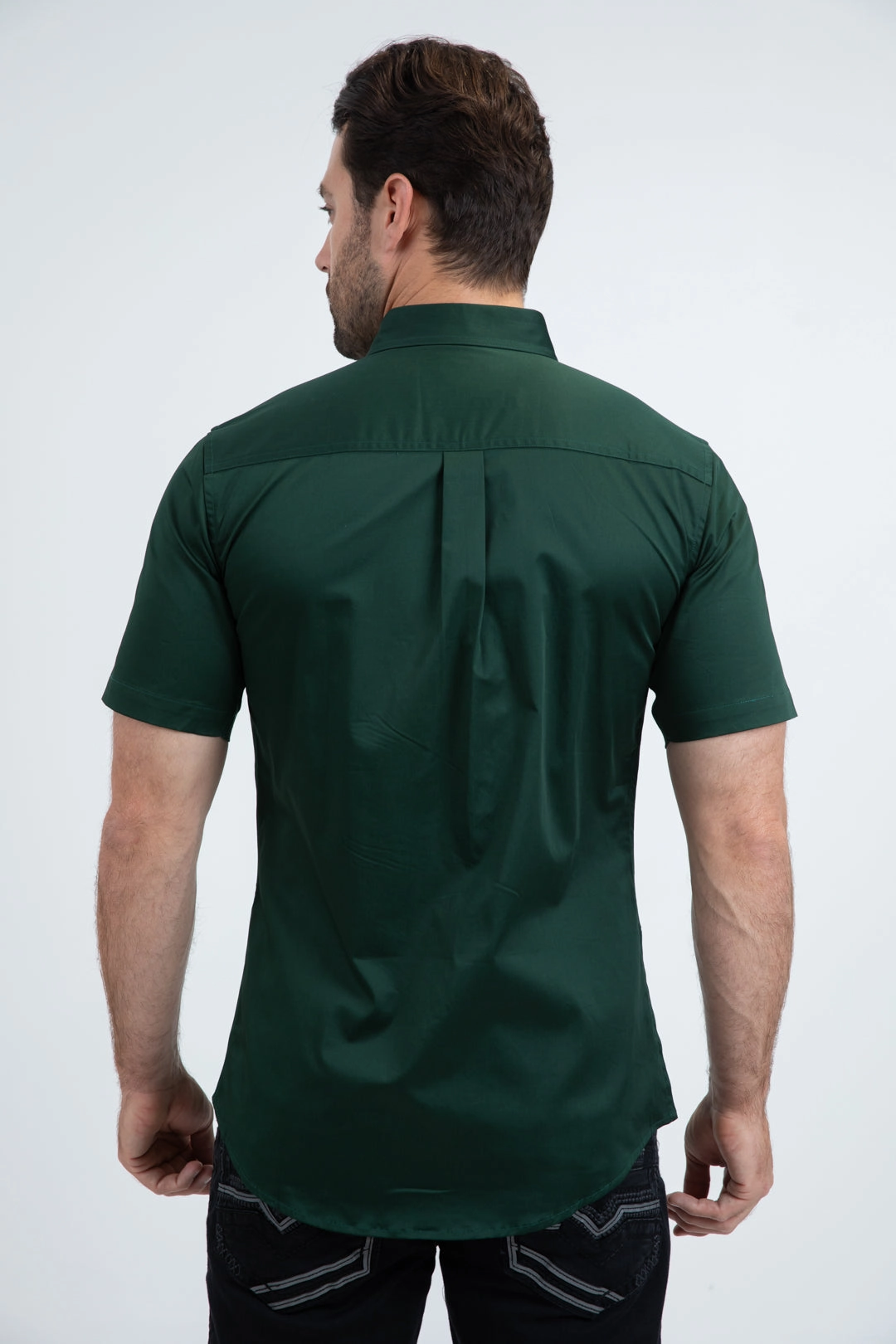 Everyday Fashion natural fiber Men??s Single Pocket Logo Modern Fit Stretch Green Short Sleeve Shirt