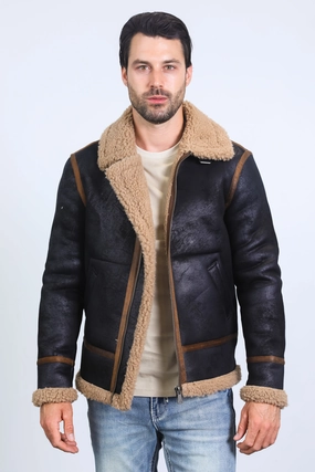 Men's Washed Suede Black Jacket w/ Faux Shearling-lined CompressionEnhanced NoRubEdging