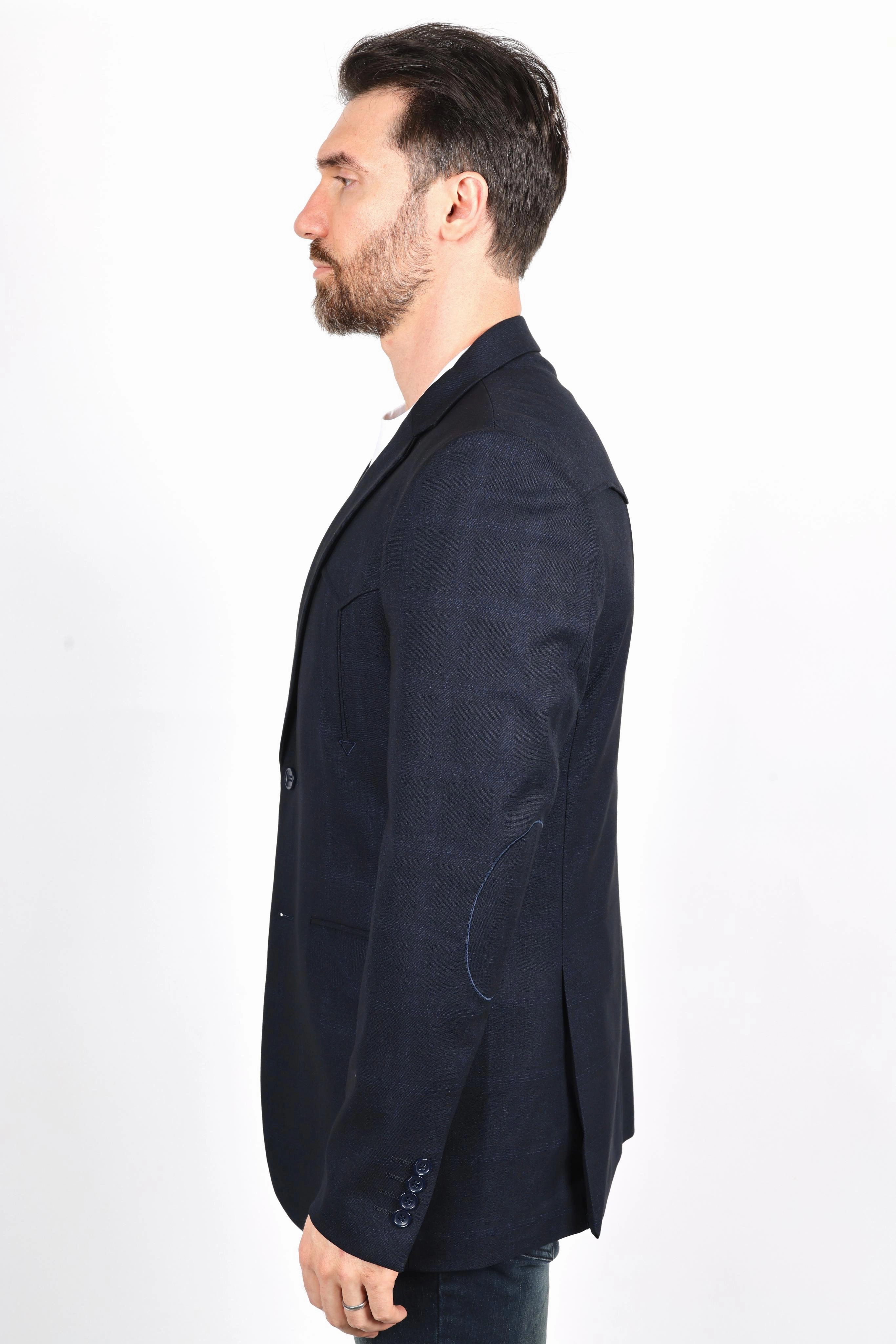 Men's Western Sport Coat with Elbow Patch Layered Hem Details