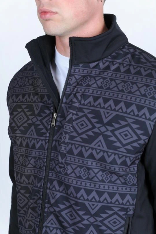 Warm Layers Glitter Glow Mens Aztec SoftShell Concealed Carry Water-Resistant Jacket - Black