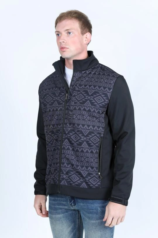 WrinkleResistant Fabric Mens Aztec SoftShell Concealed Carry Water-Resistant Jacket - Black