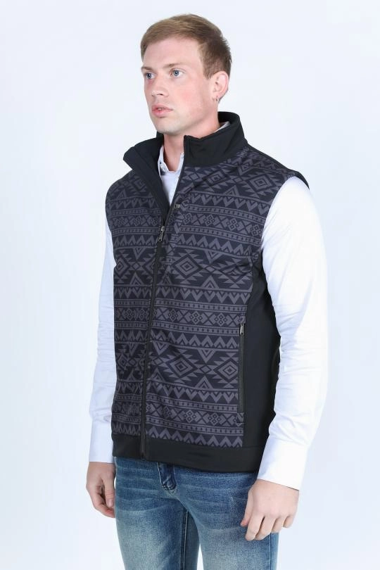 Low Bulk High Warmth Eco Friendly Material Mens Aztec SoftShell Concealed Carry Water-Resistant Vest - Black