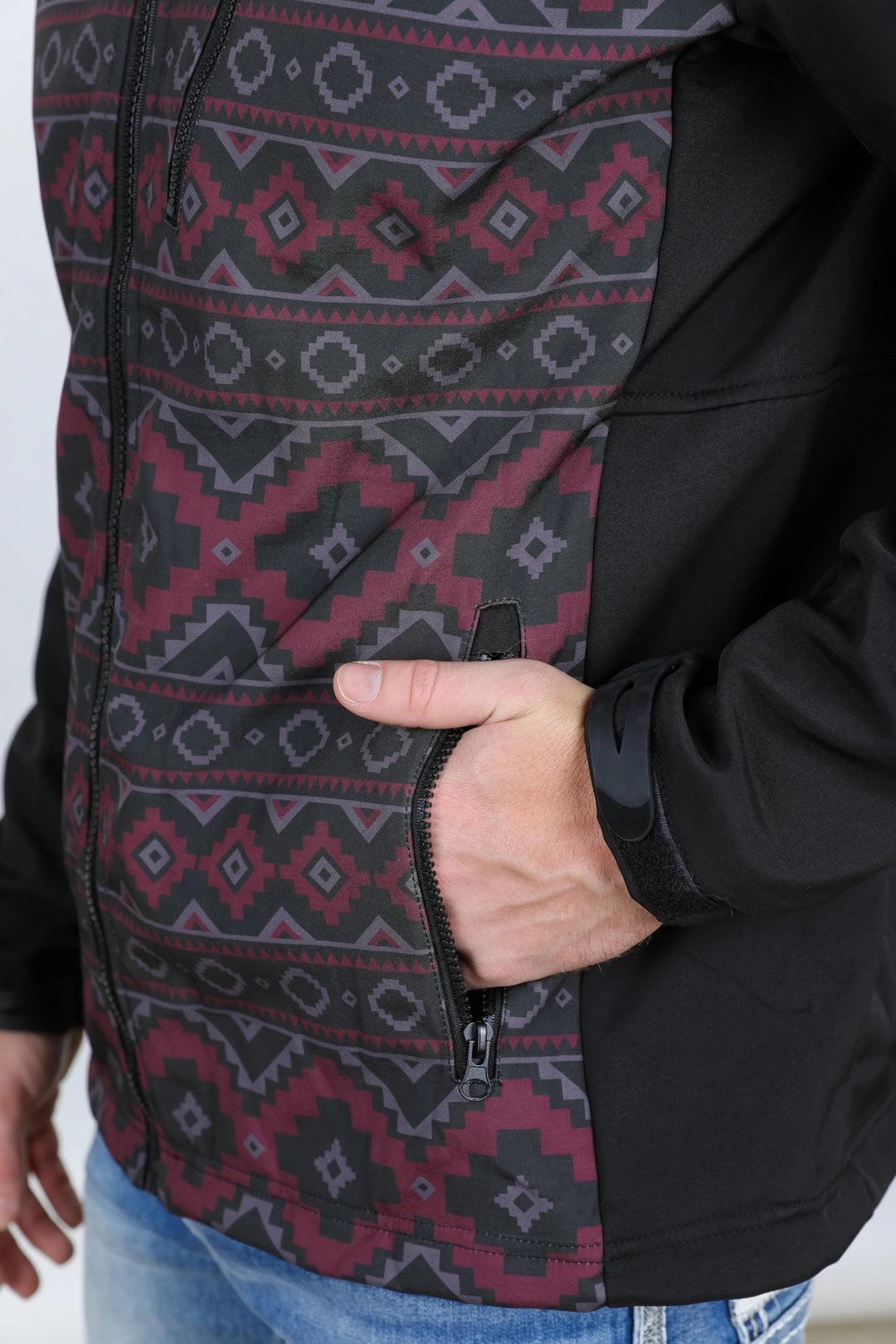 Mens Aztec Softshell Water-Resistant Jacket - Black Korean Fresh