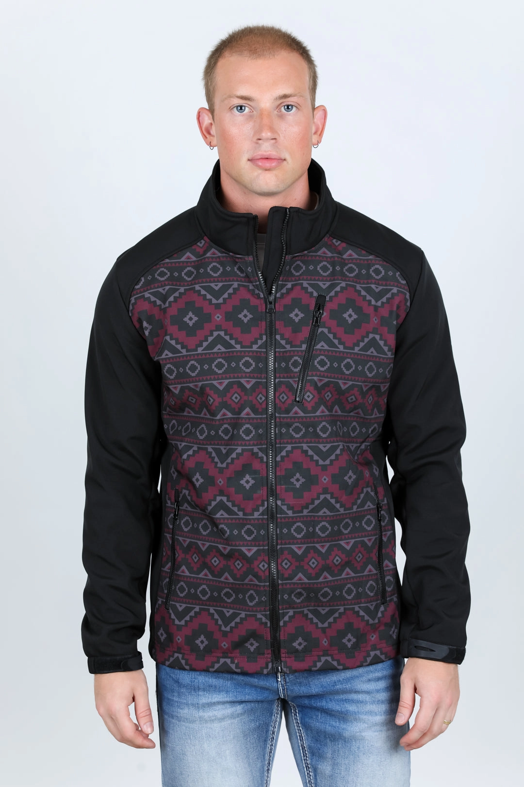 WrinkleFree Fabric Mens Aztec Softshell Water-Resistant Jacket - Black