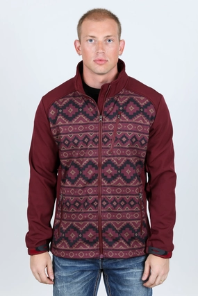Mens Aztec Softshell Water-Resistant Jacket - Burgundy DoubleStitched Sporty Dress