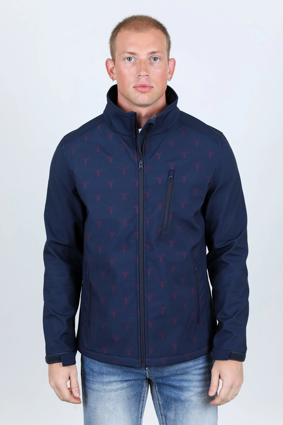 Sharp Line Colorfast Dye Mens Aztec Softshell Water-Resistant Jacket - Navy