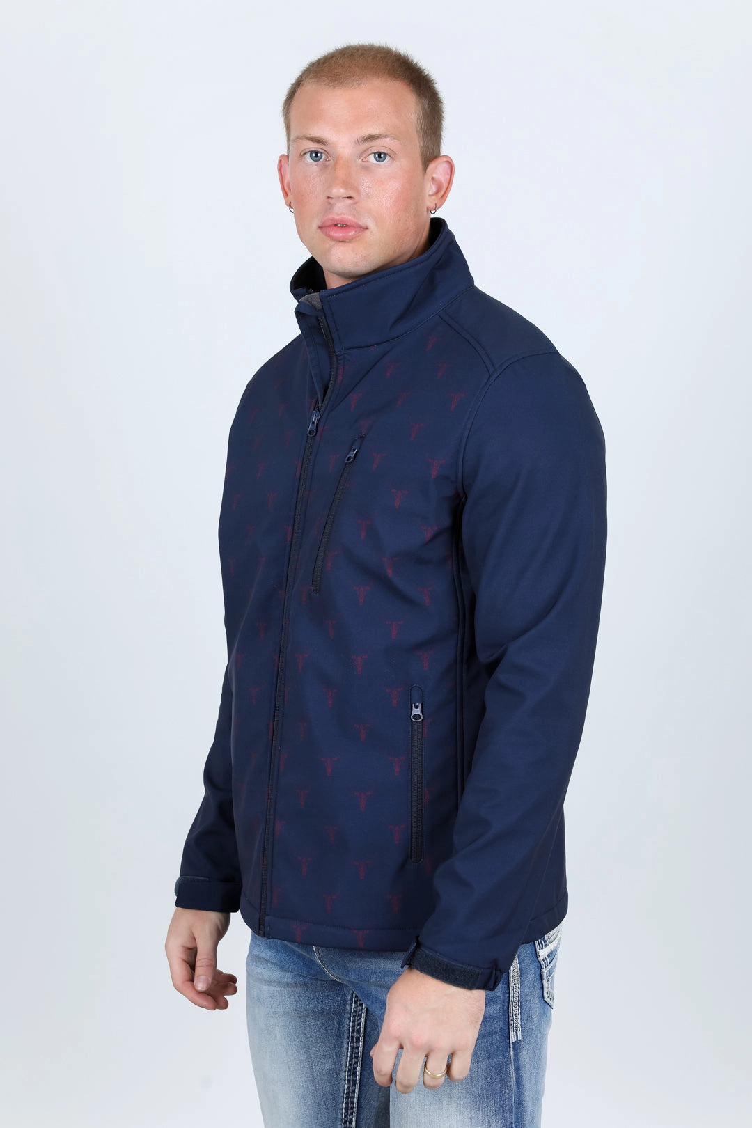 DoubleStitchedEdges ZeroWaste Production Mens Aztec Softshell Water-Resistant Jacket - Navy