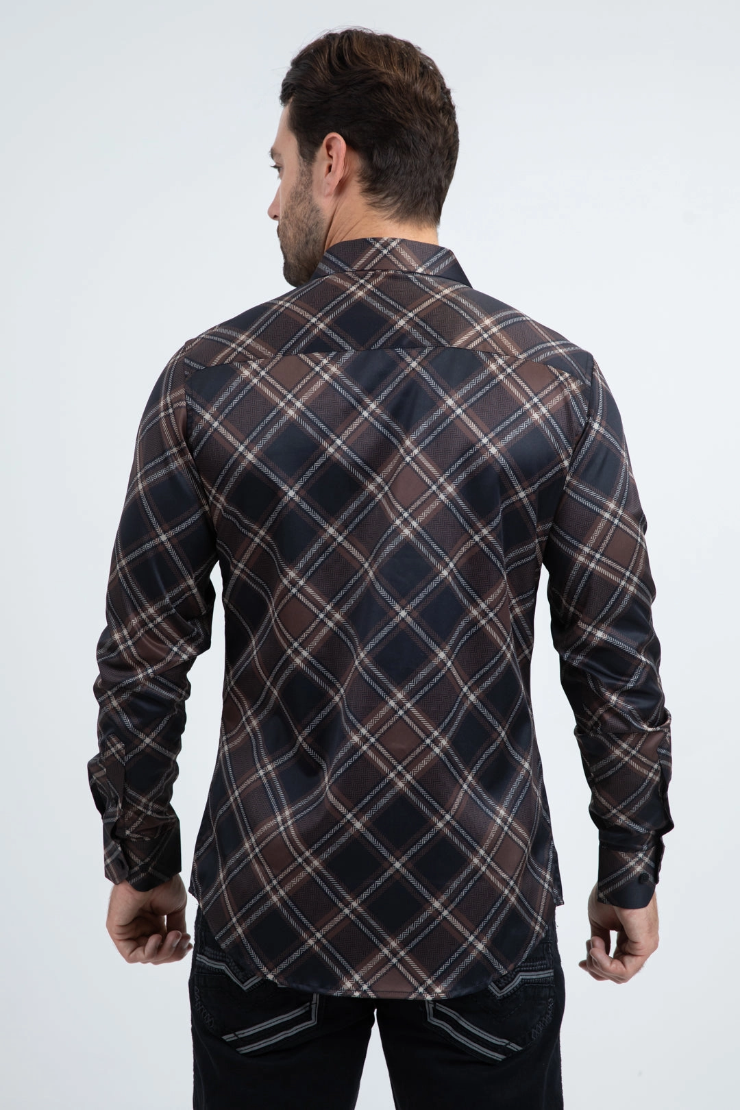 Seasonal Essential Mens Checkered Long Sleeve Black Shirt