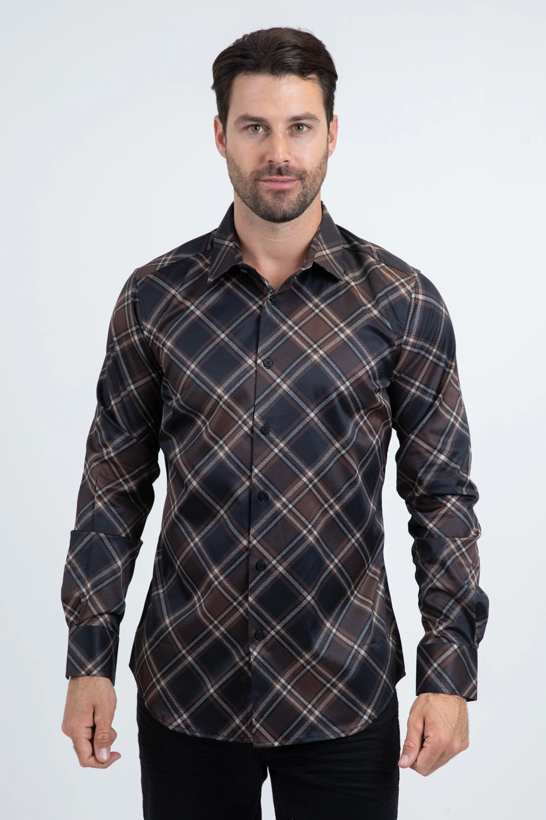 Mens Checkered Long Sleeve Black Shirt Odor Resistant Sports Ready
