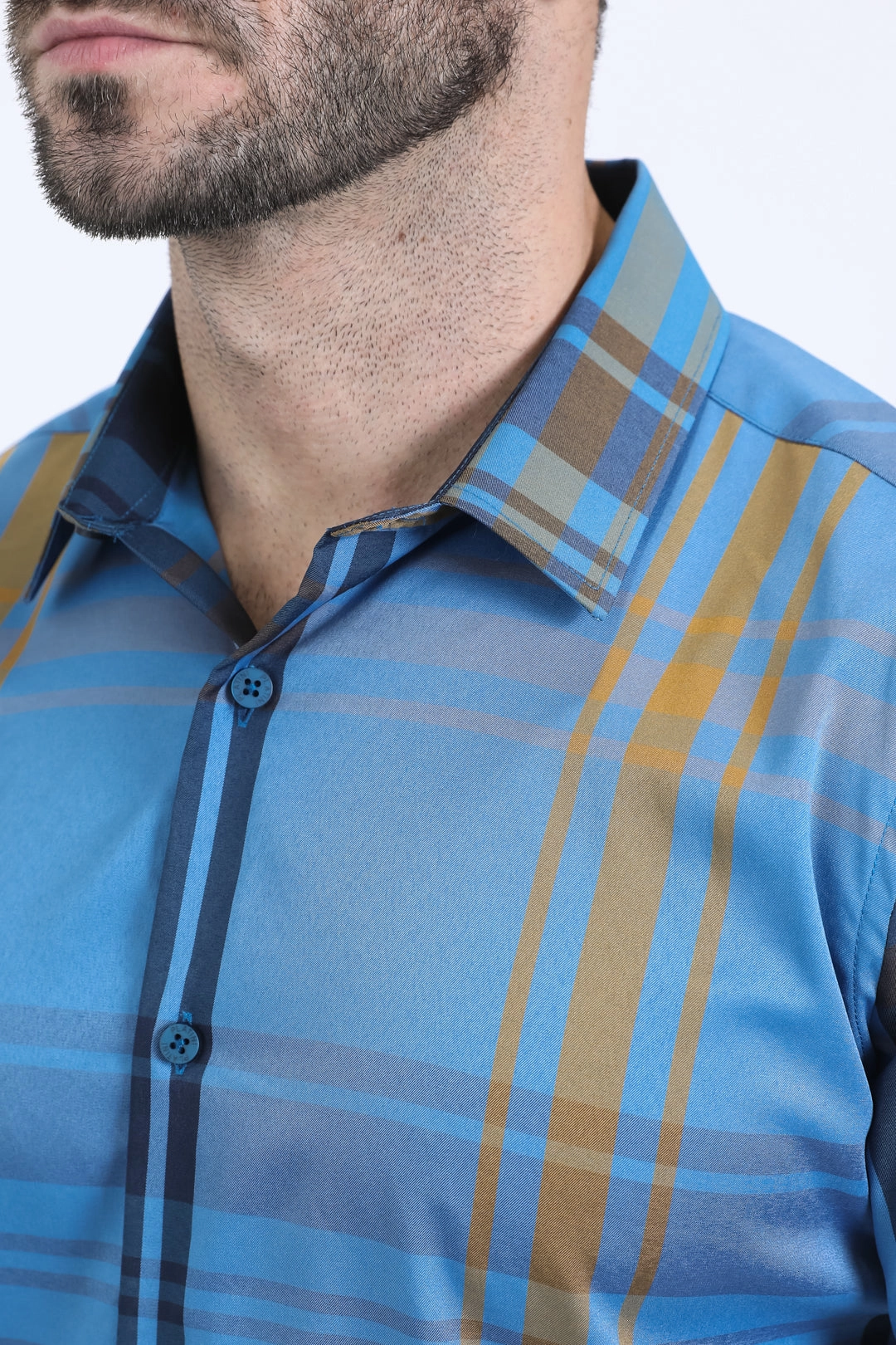 Wrinkle Free Care Mens Checkered Long Sleeve Dk. Blue Shirt