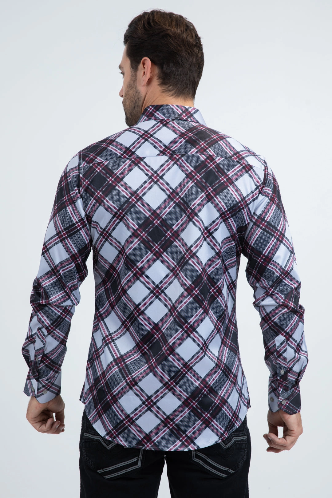Mens Checkered Long Sleeve Lt. Grey Shirt Breathable Comfort Chic Comfort