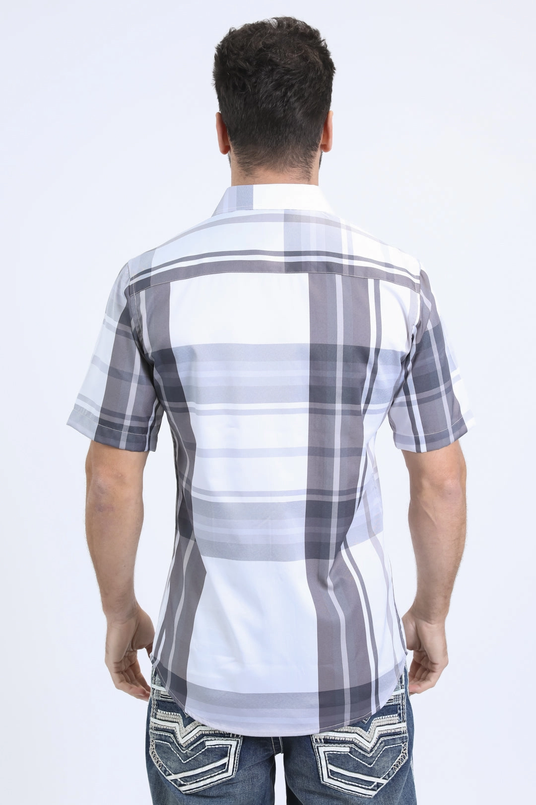 Mens Checkered Short Sleeve White Shirt Mountain Escape Durable Button Closures