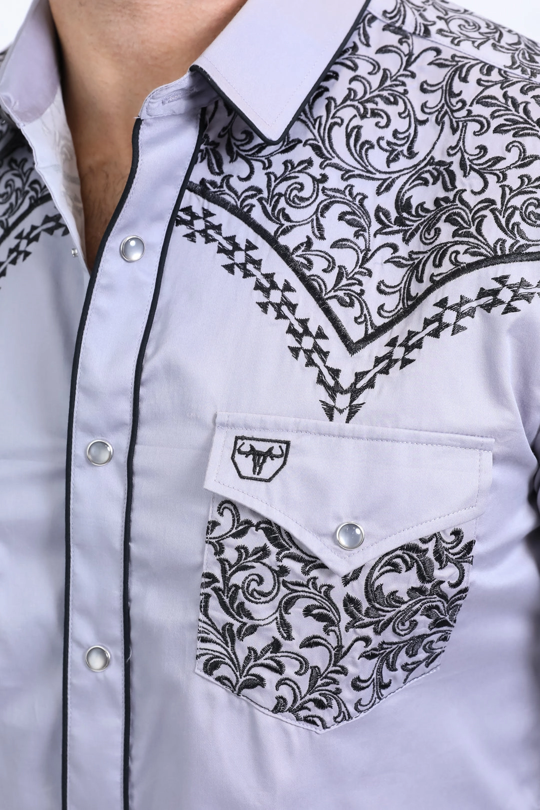 Mens Embroidery Modern Fit Stretch Grey Long Sleeve Shirt Everyday Fashion Special Occasion