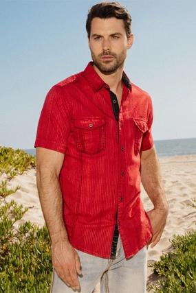 Essential Piece Mens Embroidery Modern Fit Stretch Short Sleeve Shirt