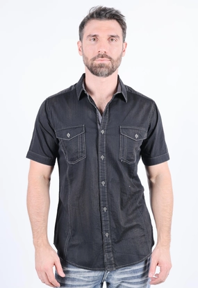 Mens Embroidery Modern Fit Stretch Short Sleeve Shirt Eco Friendly Production