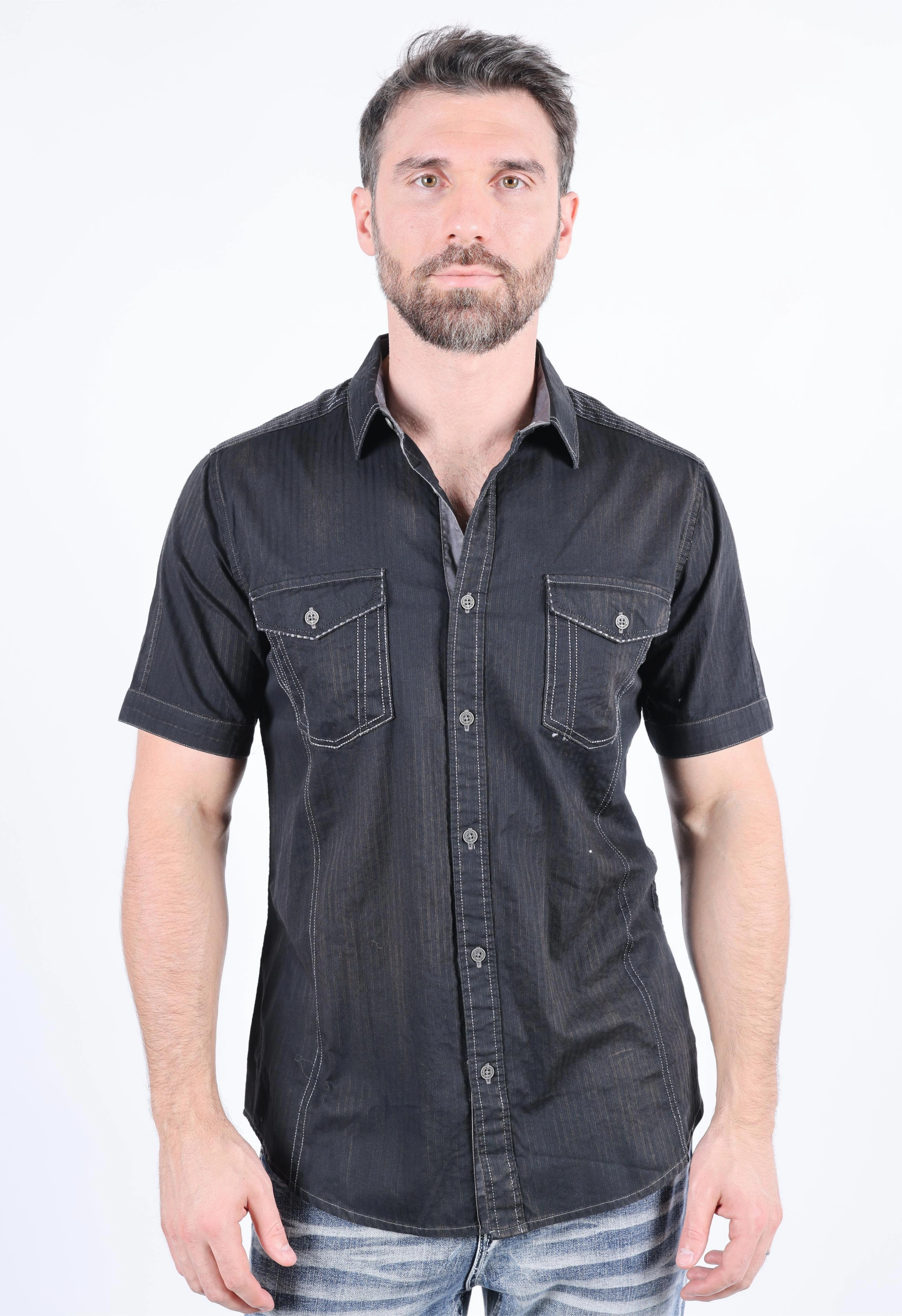 Mens Embroidery Modern Fit Stretch Short Sleeve Shirt Eco Friendly Production