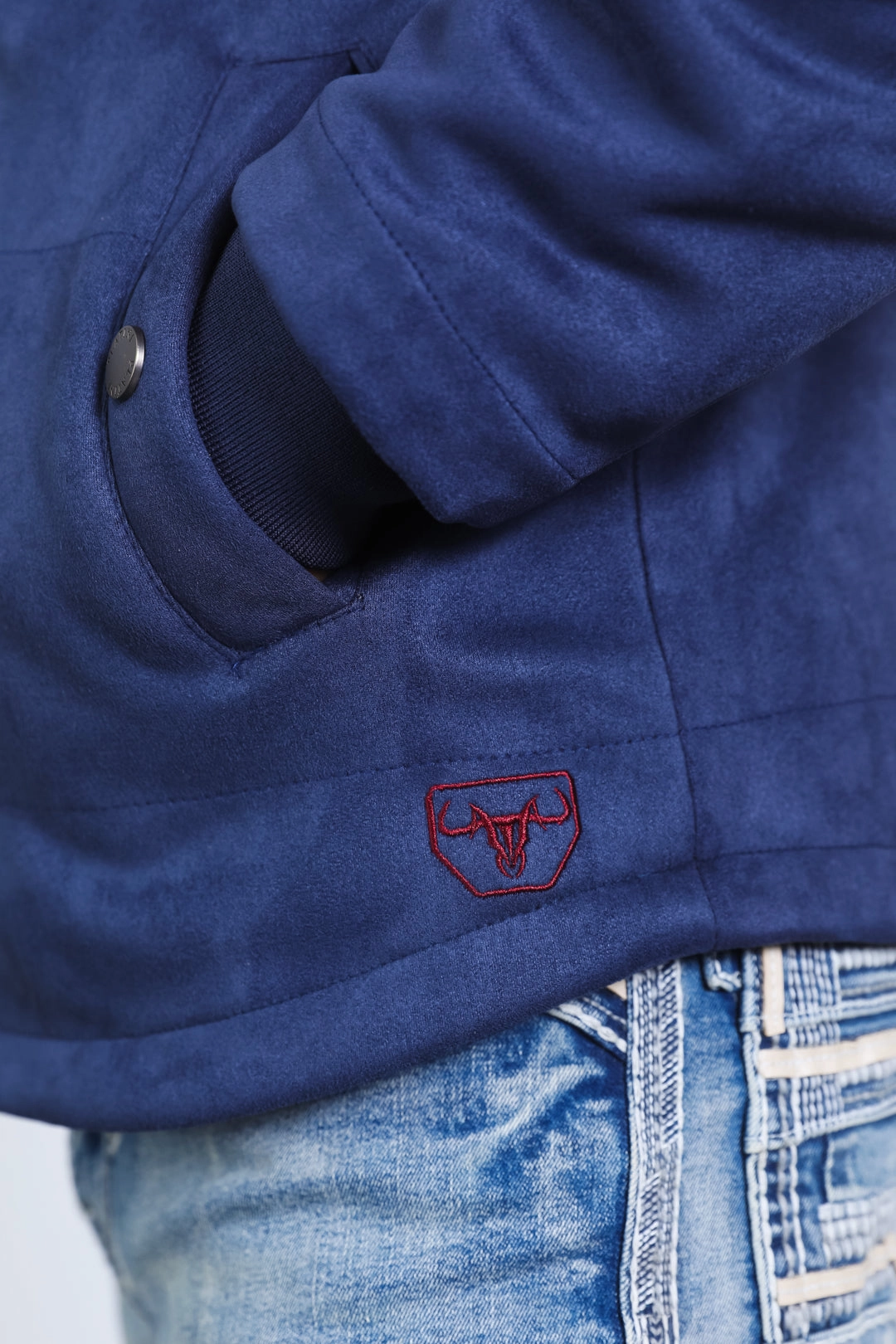 Mens Ethnic Aztec Fur Lined Quilted Suede Navy Jacket Energy Mood Velvet Soul