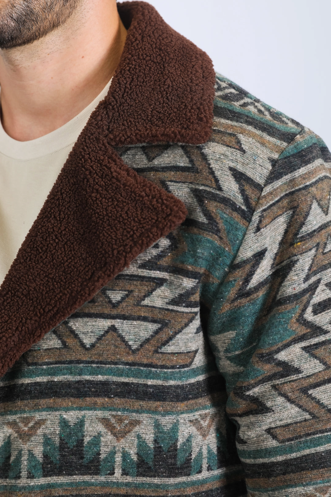 Mens Ethnic Aztec Long Twill Turquoise Coat AntiClingFabric quick dry