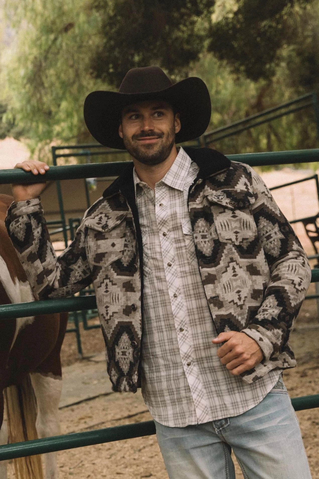 Mens Ethnic Aztec Quilted Fur Lined Beige Jacket Surf Mood